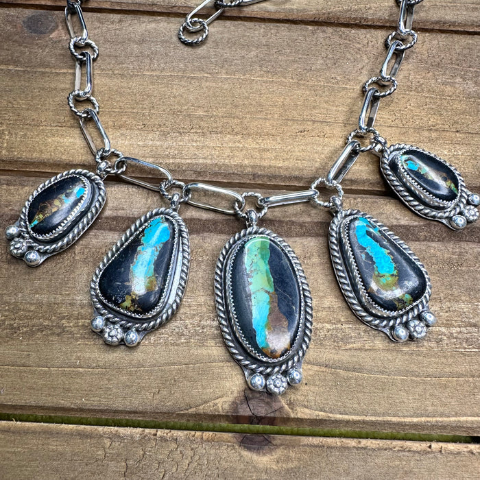 Blackjack Turquoise dangle necklace with handmade chain