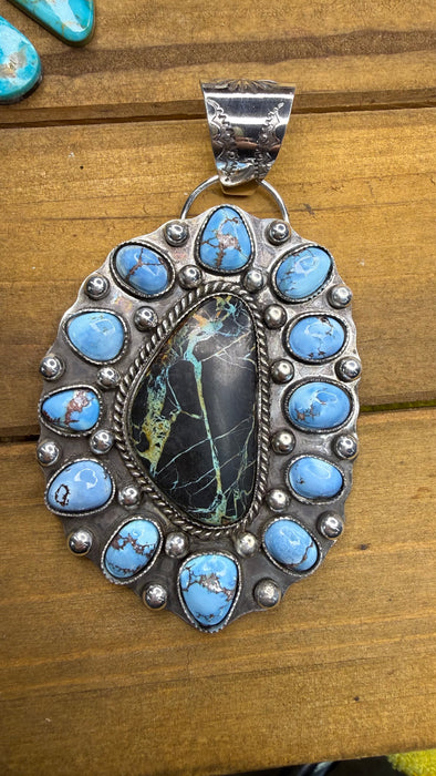 Blackjack and Turquoise cluster pendant without chain
