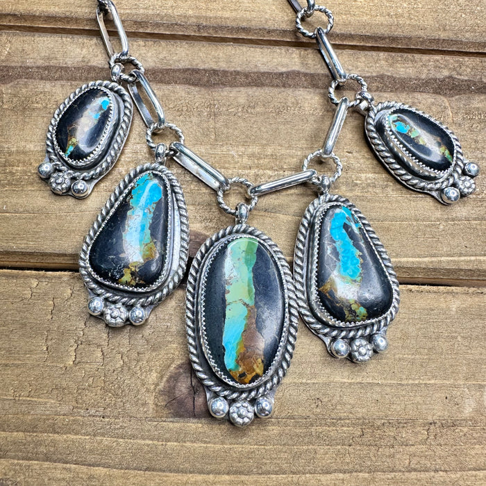 Blackjack Turquoise dangle necklace with handmade chain