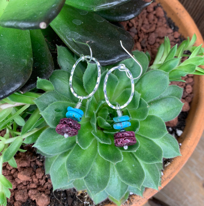 Purple shell  and turquoise earrings