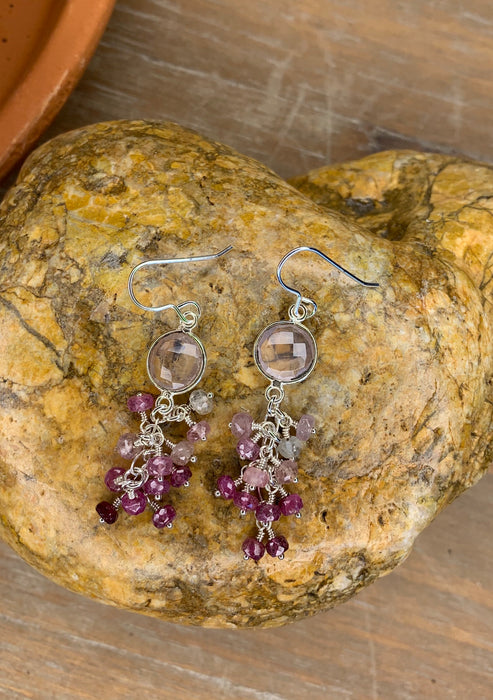 Pink quartz  and sapphire earrings