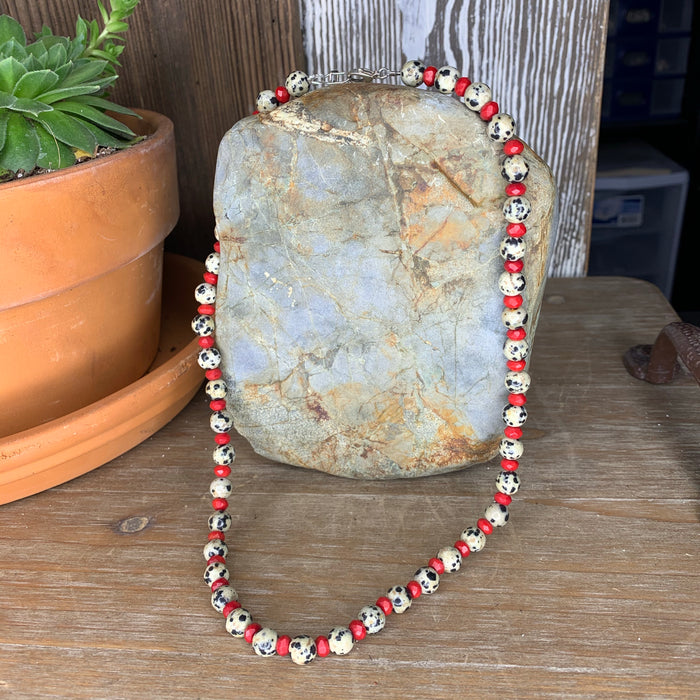 Dalmatian jasper and coral necklace