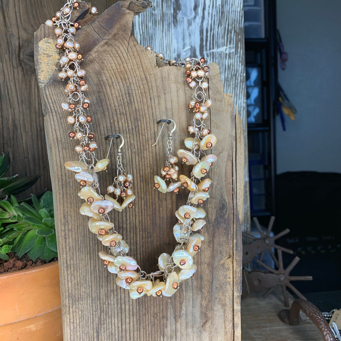 Keshi pearl necklace and earrings set