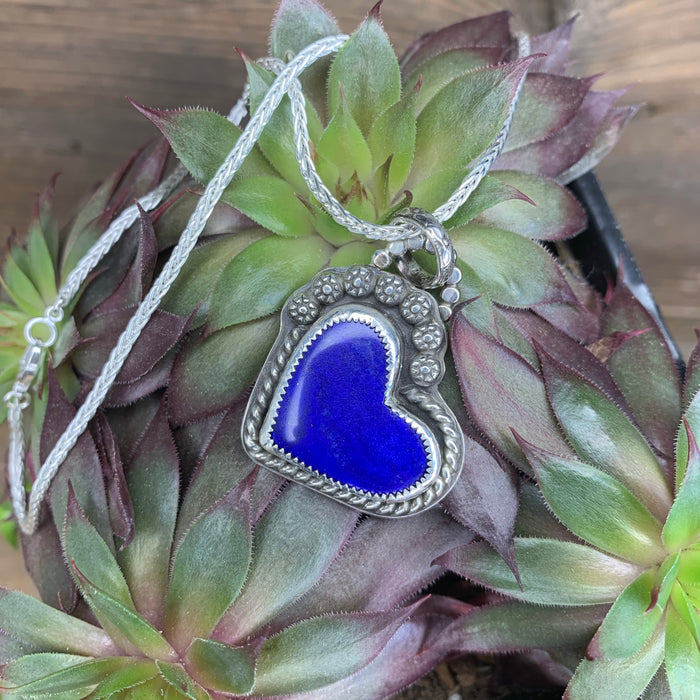 Blue lapis heart pendant with 18 inch chain