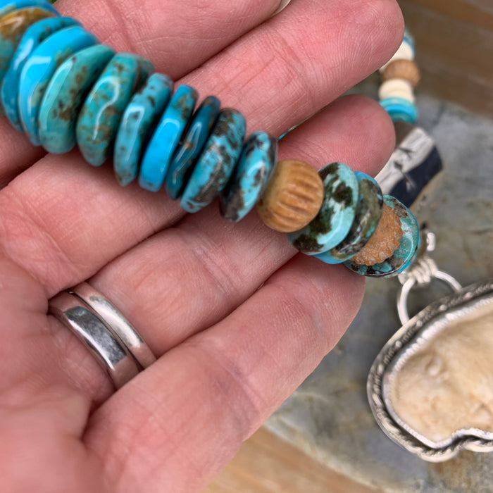 Hand carved Buffalo and turquoise necklace