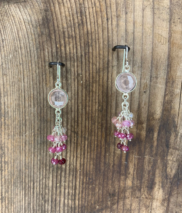 Pink quartz  and sapphire earrings