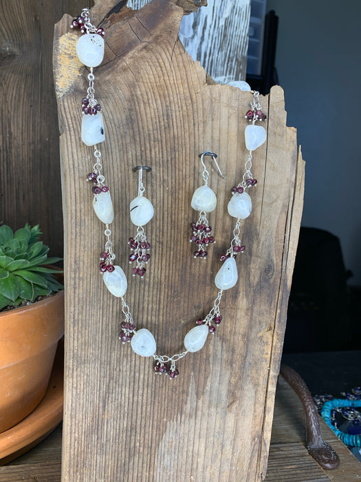 Rainbow moonstone necklace, earrings and bracelet set