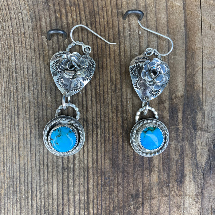 Hand stamped heart with turquoise earrings