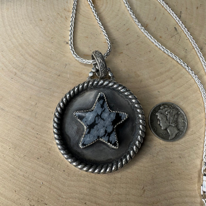 Snowflake obsidian pendant with chain