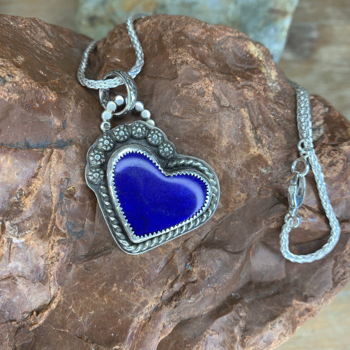 Blue lapis heart pendant with 18 inch chain