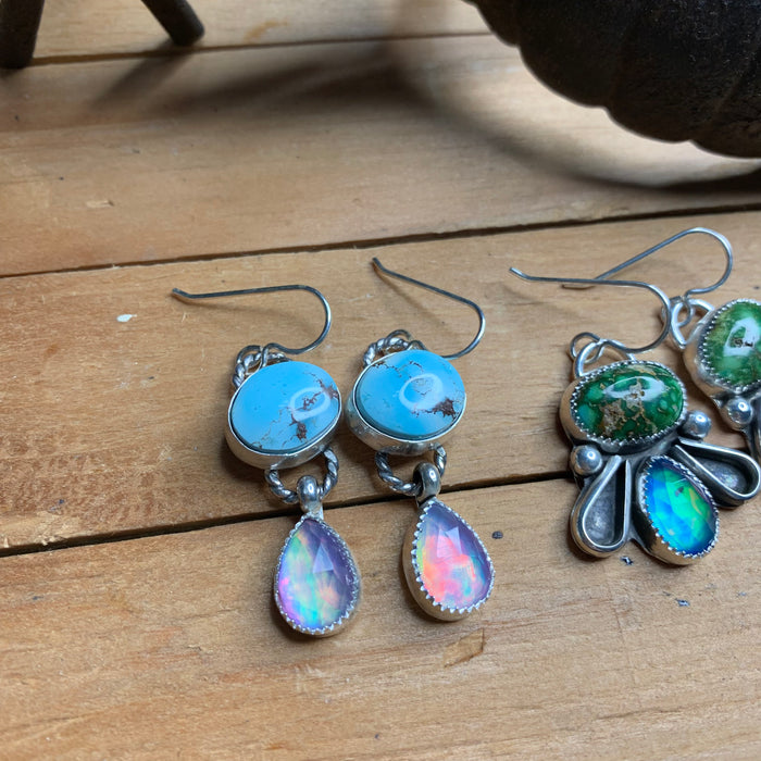 Golden hills turquoise with Aurora opal drop earrings