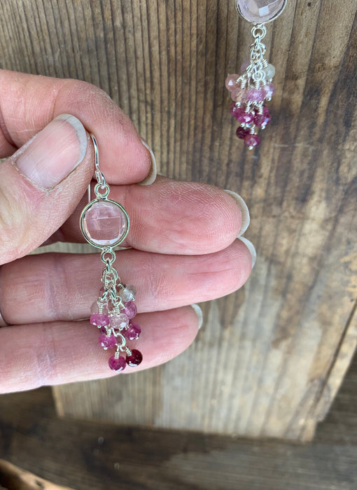 Pink quartz  and sapphire earrings