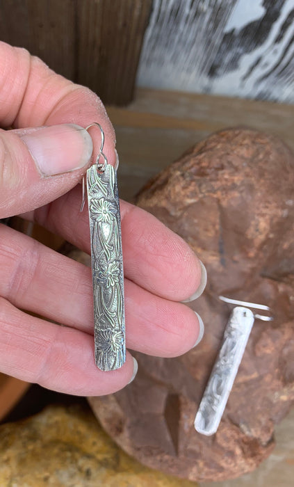 Sterling silver long patterned earrings