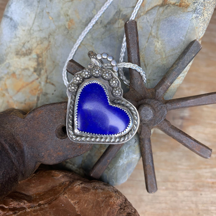 Blue lapis heart pendant with 18 inch chain