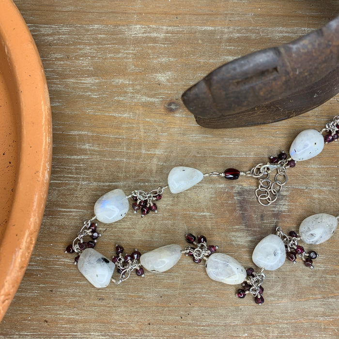 Rainbow moonstone necklace, earrings and bracelet set