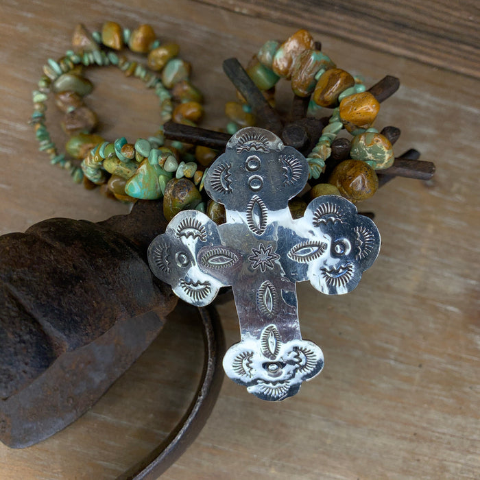 Chunky earthy turquoise and cross pendant necklace