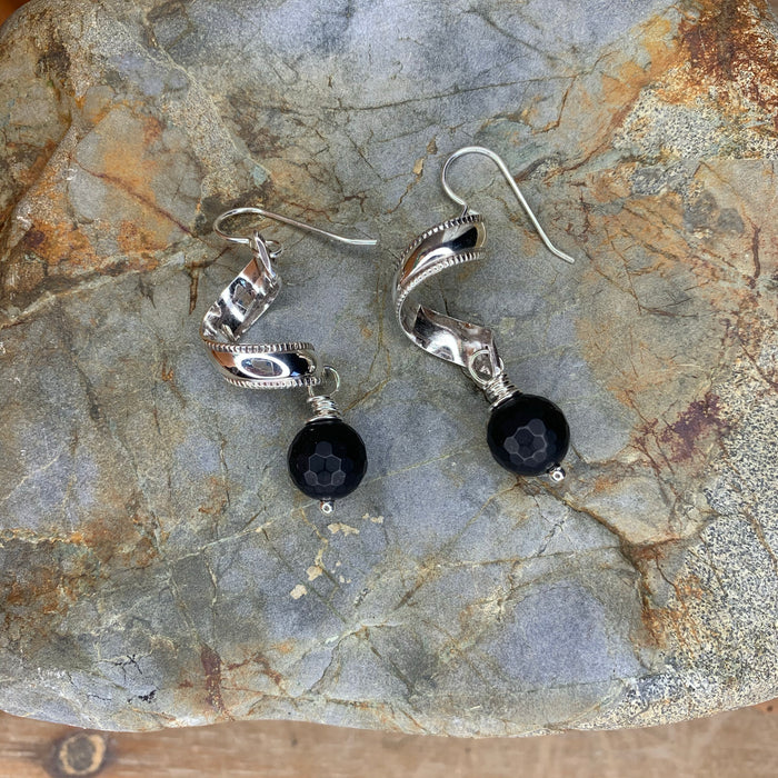 Faceted black onyx earrings