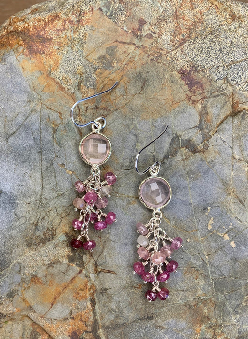 Pink quartz  and sapphire earrings