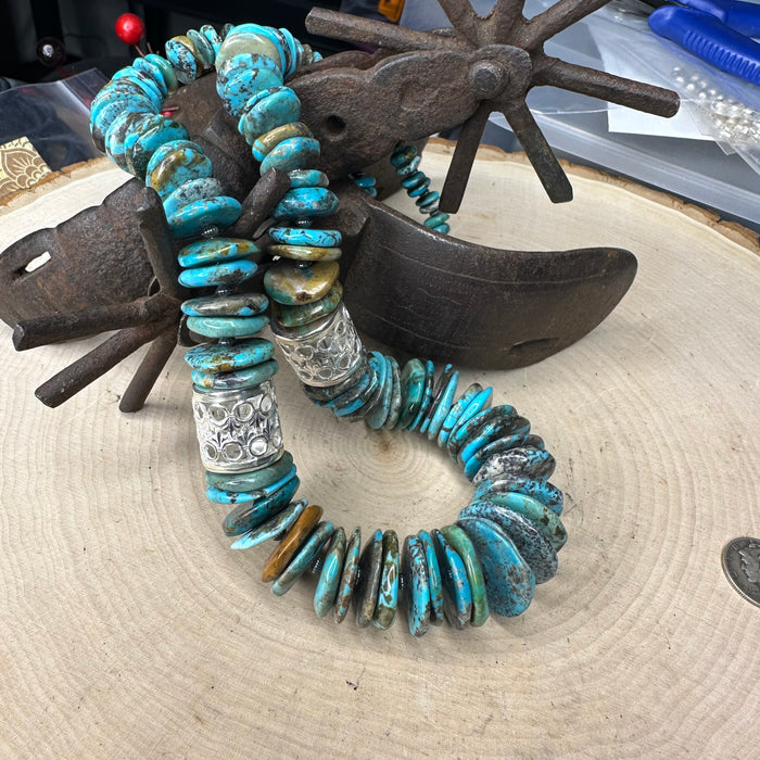 Turquoise necklace with handmade barrel beads