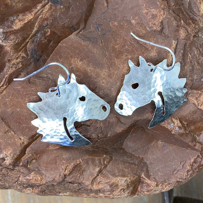 Hammered silver horse head earrings