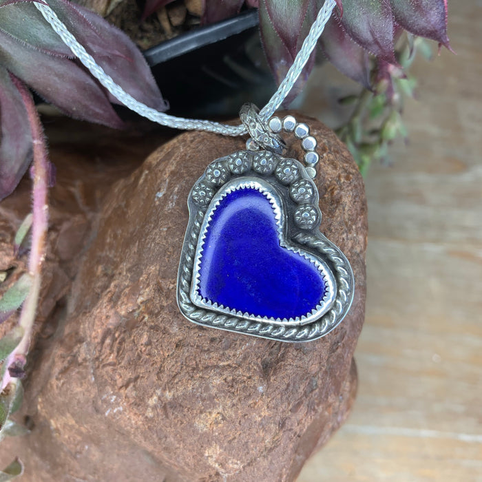 Blue lapis heart pendant with 18 inch chain