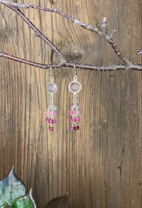 Pink quartz  and sapphire earrings