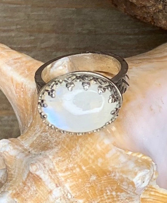 Rainbow moonstone ring