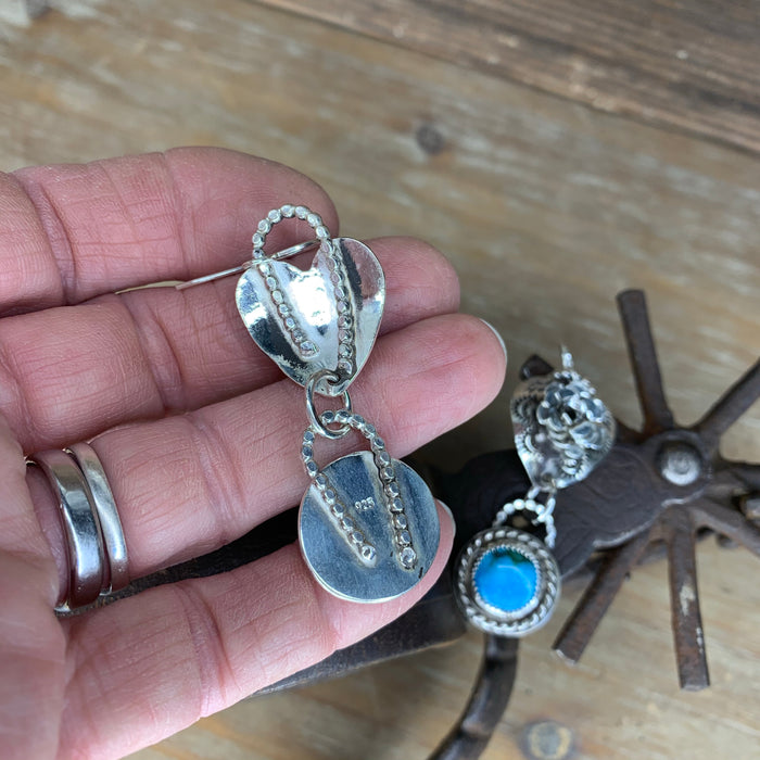 Hand stamped heart with turquoise earrings