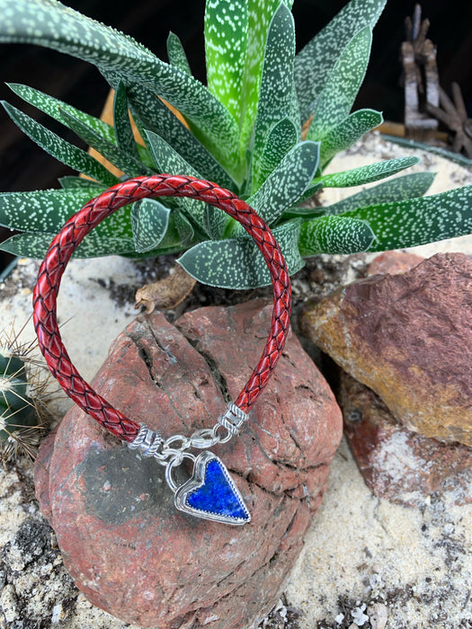 Bolo style with lapis heart charm bracelet