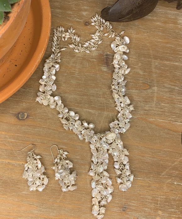 Keshi pearl necklace and earring set