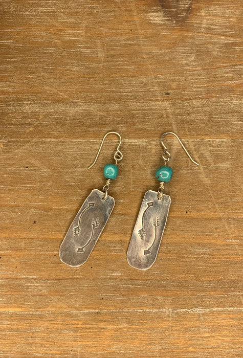 Turquoise stamped arrow earrings