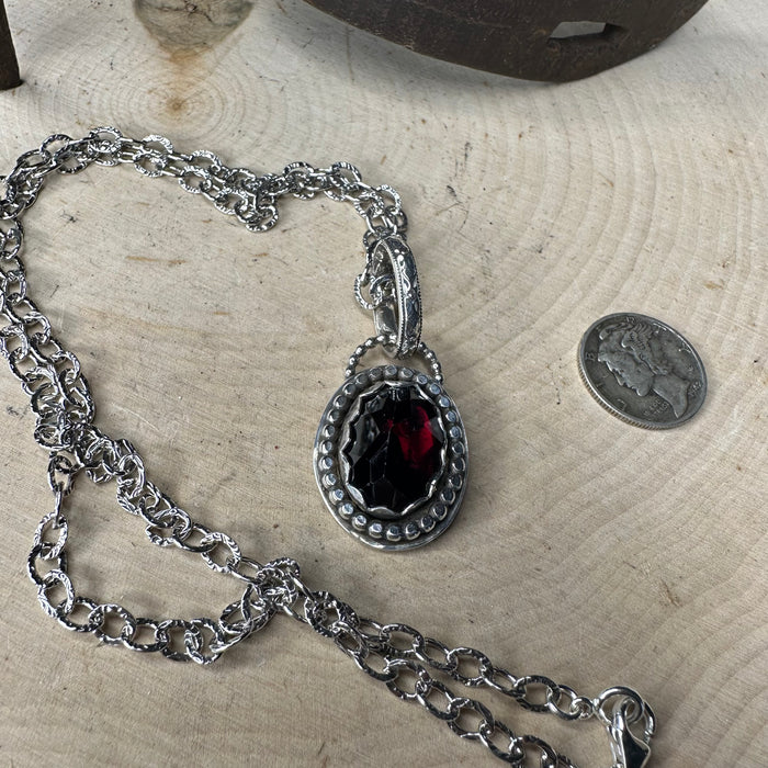 Red faceted garnet pendant with chain