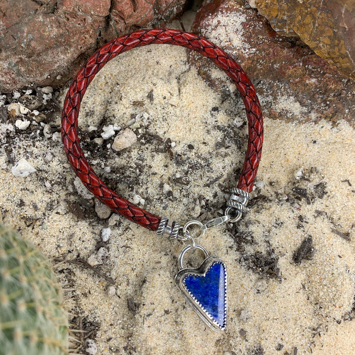 Bolo style with lapis heart charm bracelet