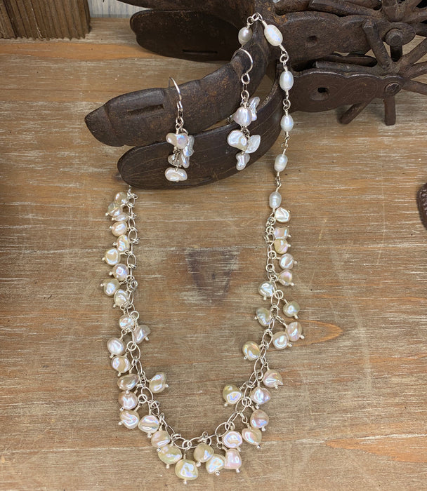 Keshi pearl necklace and earrings set