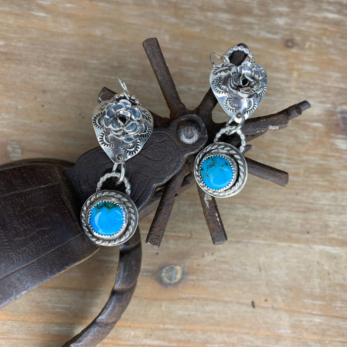 Hand stamped heart with turquoise earrings