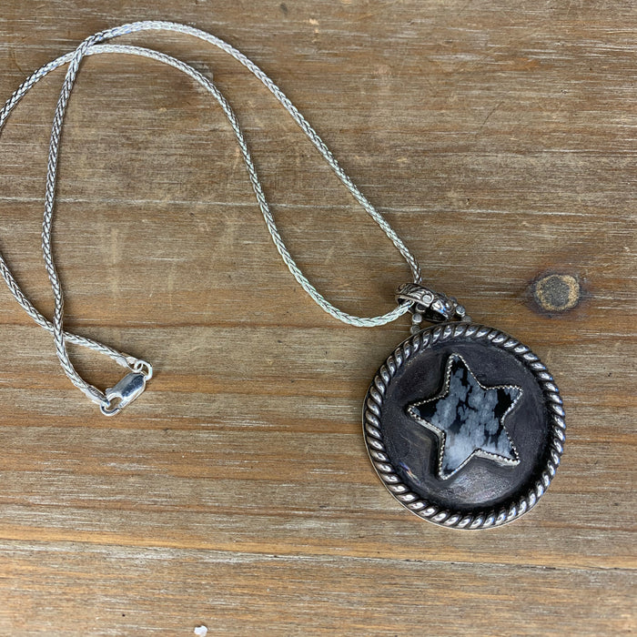 Snowflake Obsidian star pendant with chain.