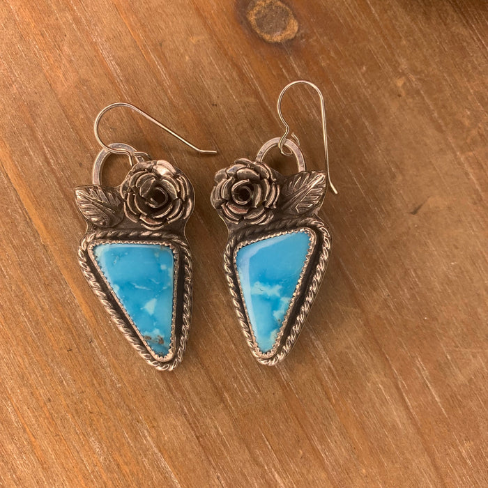 Turquoise earrings with handmade roses