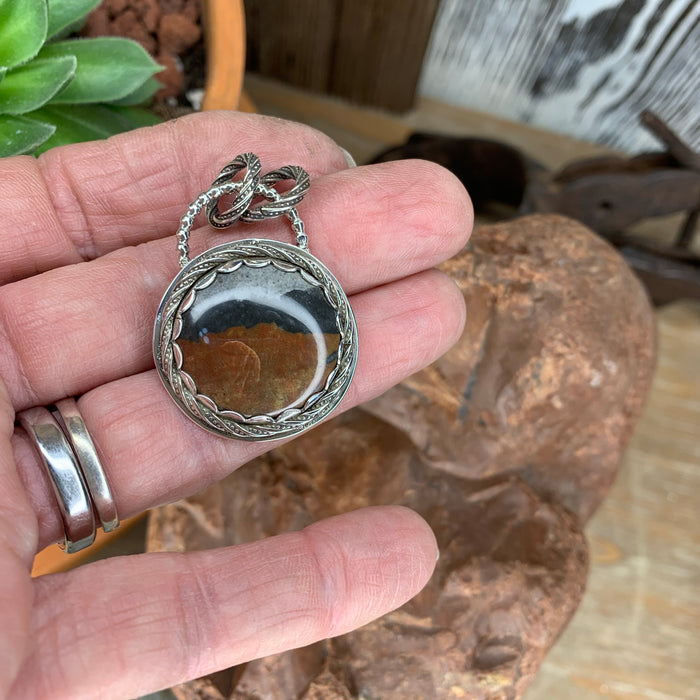 Picture jasper pendant with 18 inch chain