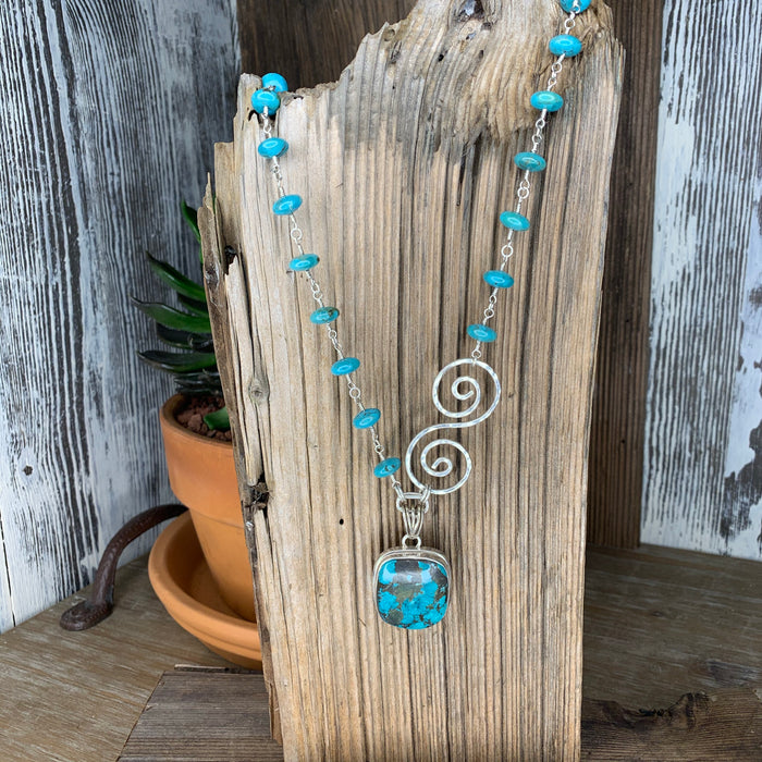 Turquoise with silver swirl necklace