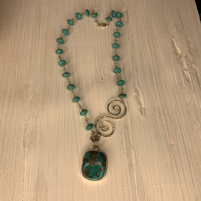 Turquoise with silver swirl necklace