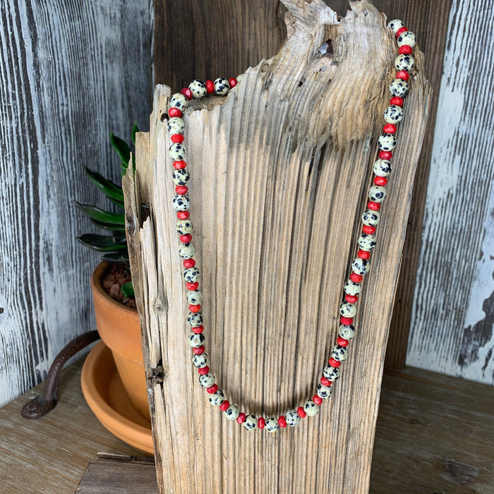 Dalmatian jasper and coral necklace