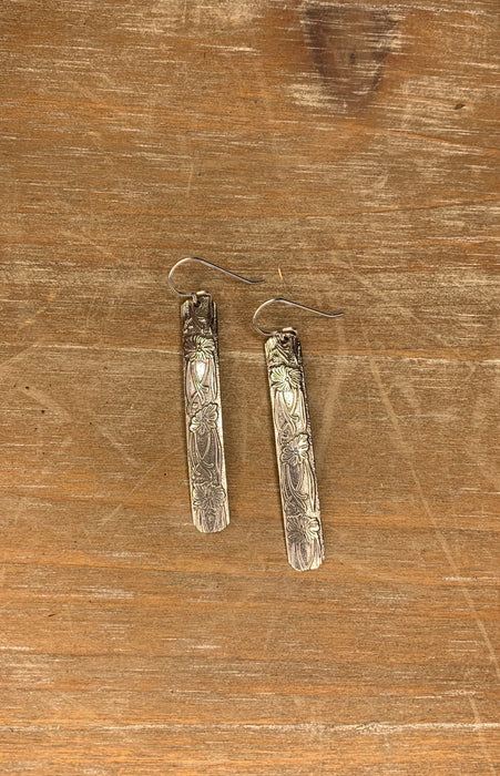 Sterling silver long patterned earrings