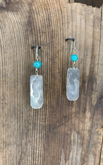 Turquoise stamped arrow earrings