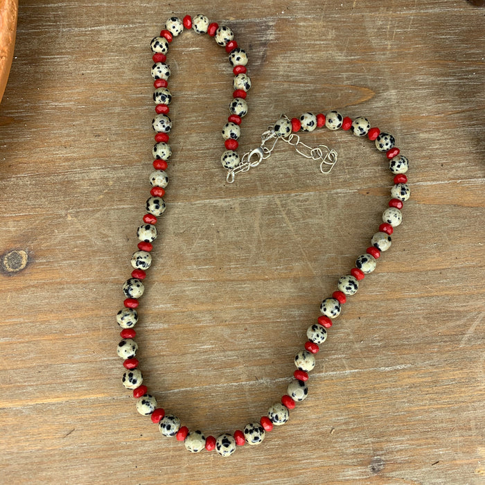 Dalmatian jasper and coral necklace