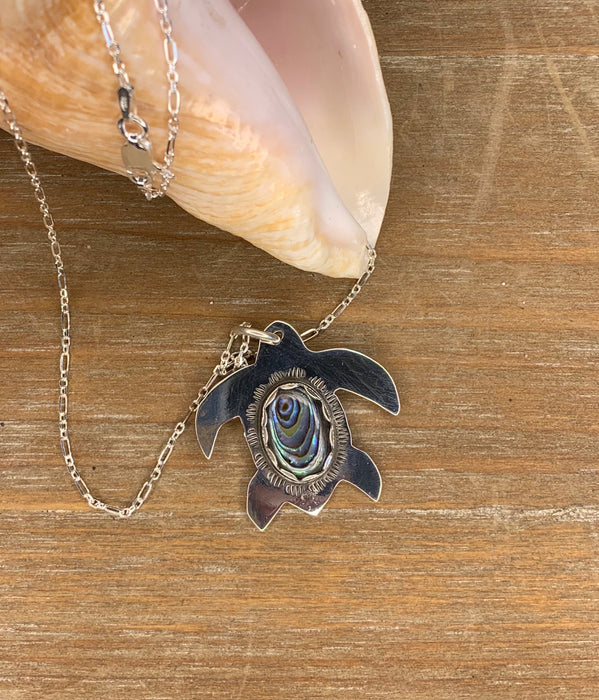 Lightweight Paua shell sea turtle pendant with 18 inch chain