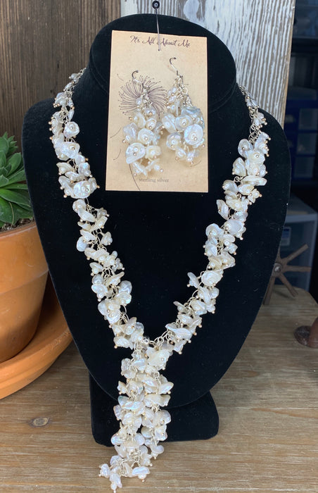 Keshi pearl necklace and earring set