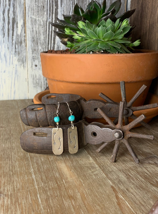 Turquoise stamped arrow earrings