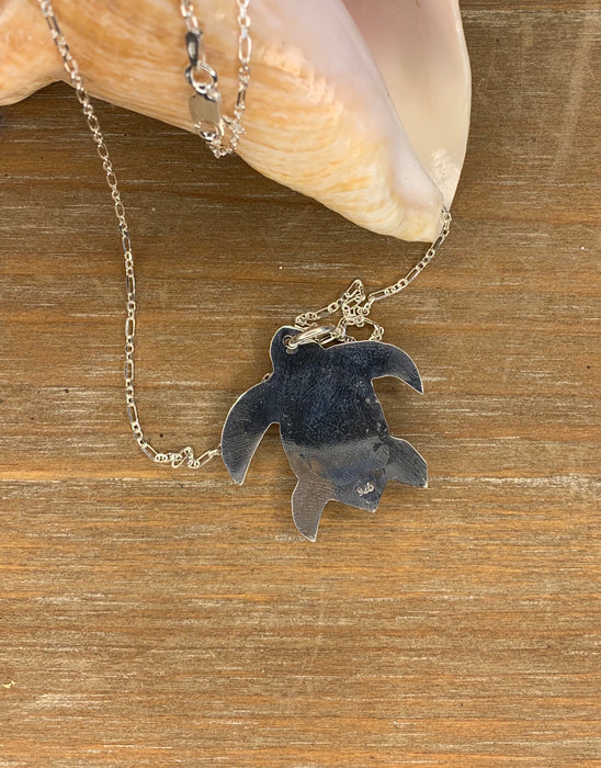 Lightweight Paua shell sea turtle pendant with 18 inch chain