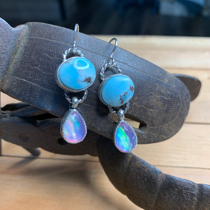 Golden hills turquoise with Aurora opal drop earrings