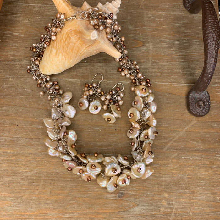 Keshi pearl necklace and earrings set